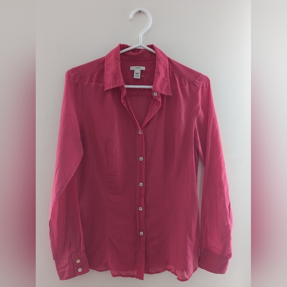 J. Crew Silk Cotton Blend Electric Barbie Hot Pink Button Down Shirt Size US 4 - Picture 8 of 8